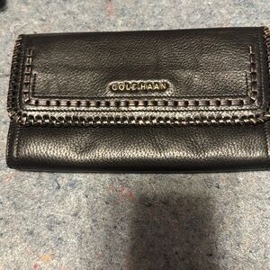 Cole Haan Black Leather Whip Stitch Long Wallet EUC